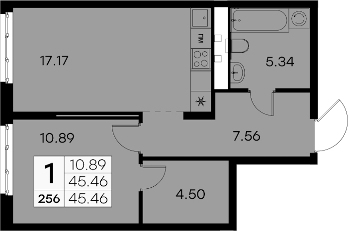 1-комнатная квартира 45.46 м², 2/7 эт., ЖК «Glorax City Балтийская»